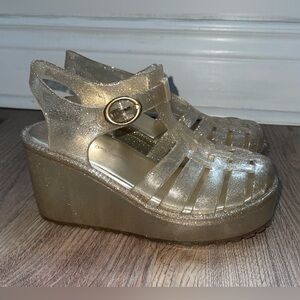 Bamboo Silver/Gold Glitter Jelly Platform Wedge Sandals